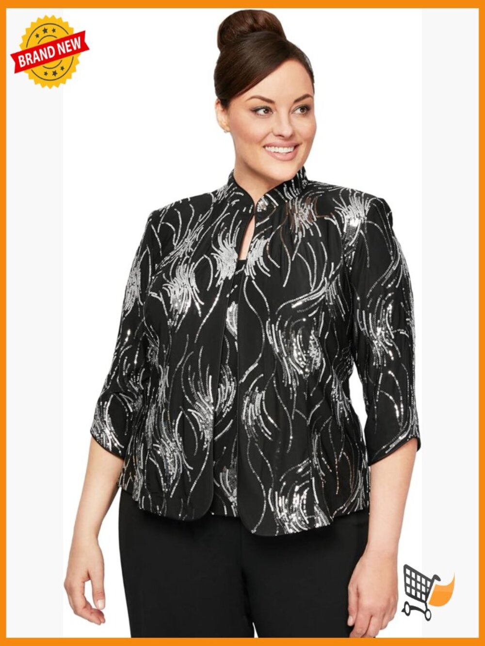 Plus Size Jacket and Tank Top Twinset, 2 Piece Set with Mandarin Neck